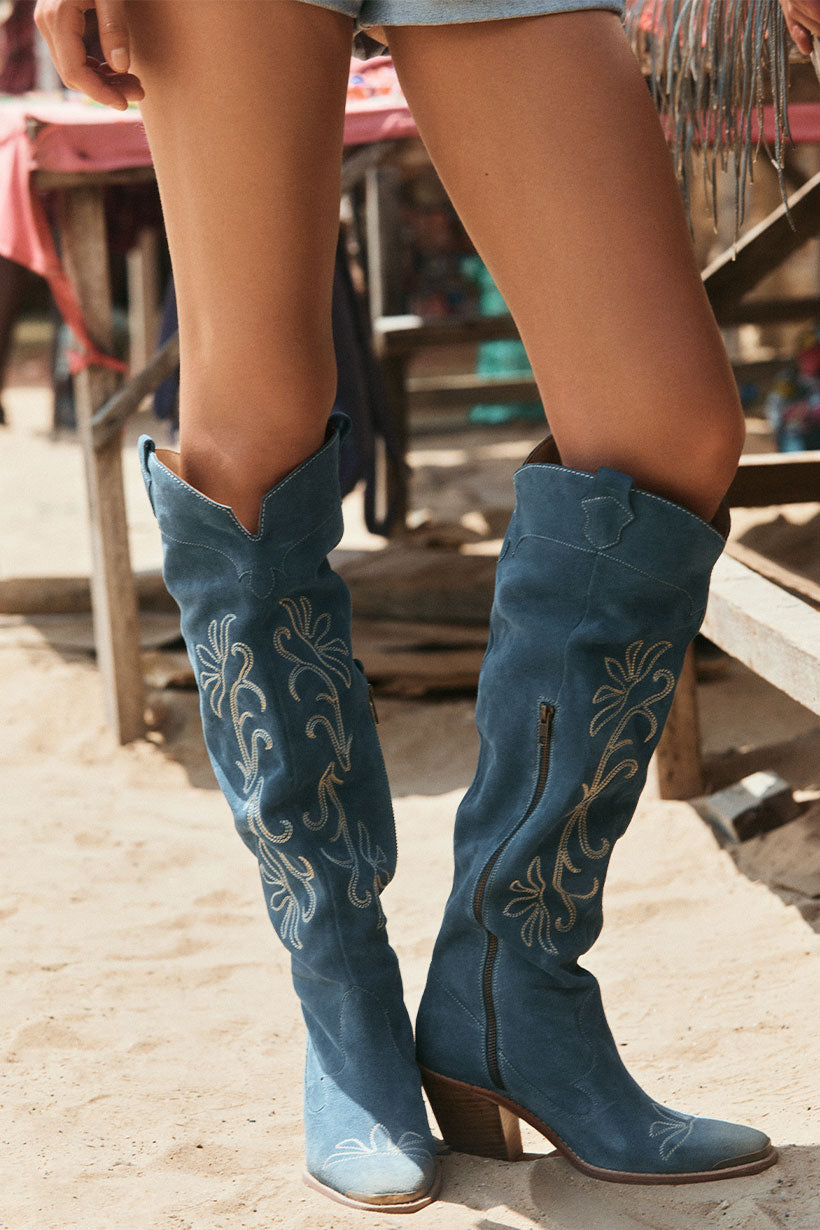 Teal knee high boots on sale