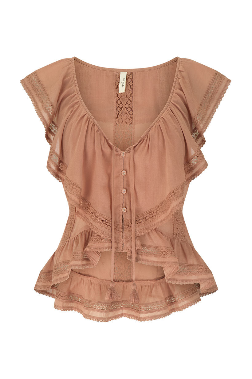 Fleur Lace Frill Sleeveless Blouse