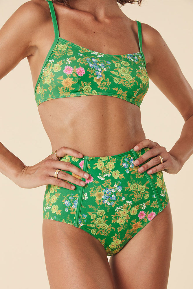 DAMSEL Floral Cinch Bralette Bikini Top - GREEN COMBO