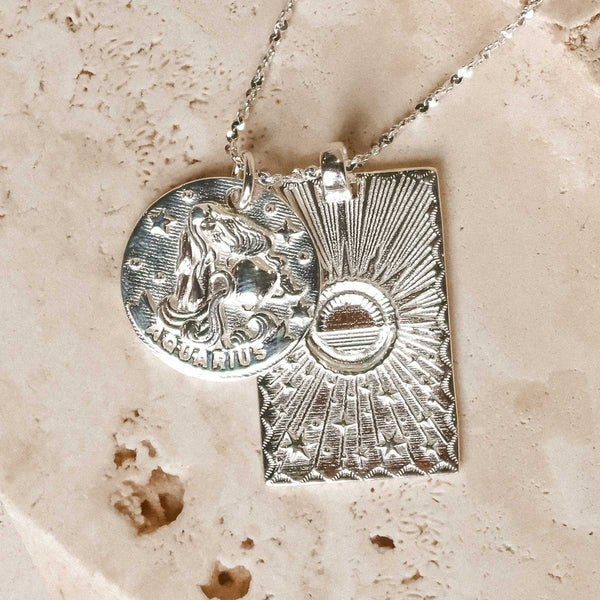 Hey Harper Aquarius Zodiac Necklace - Silver | Garmentory