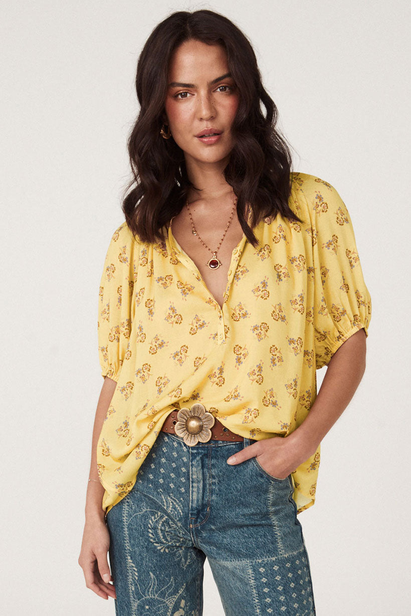 Yellow short sleeve blouse sales