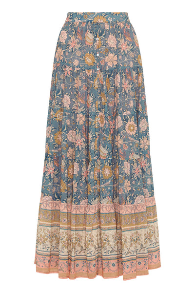 Mossy Button Through Maxi Skirt
