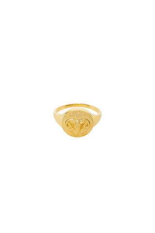 front-image-of-spell-s-aries-stargazer-zodiac-ring-the-hand-crafted-ring-comes-in-22k-gold-vermeil-and-features-an-embossed-artwork-of-the-zodiac-sign